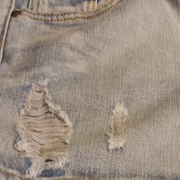 Rue21 Distressed Light Blue Jean Shorts with Cross And Rhinestone Detail - Picture 6 of 10